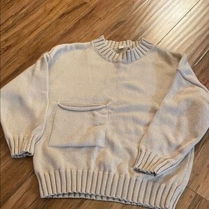 Cream Knit Sweater with Front Pocket